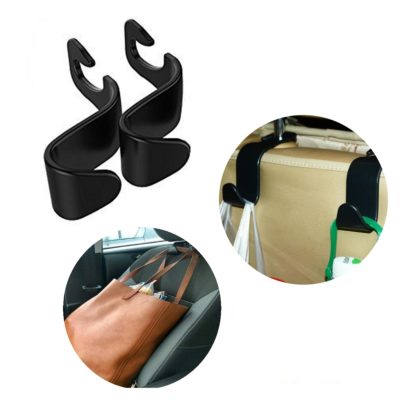 2x Auto Haken für KFZ Kopfstütze, Autositz Halterung für Kleiderbügel oder Einkaufstüten in schwarz