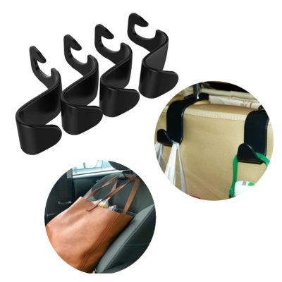 4x Auto Haken für KFZ Kopfstütze, Autositz Halterung für Kleiderbügel oder Einkaufstüten in schwarz