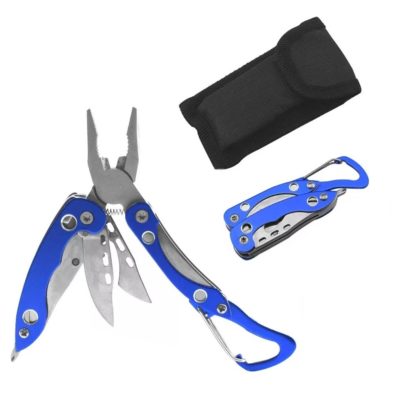 Kleines Multitool Karabiner Taschenmesser, Clip Tool in silber-blau