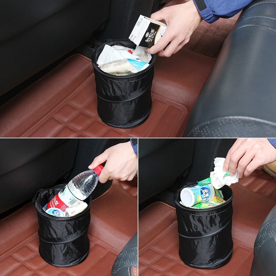 Auto Mülleimer, Mini Pop Up Reise Papierkorb, Reisemülleimer in schwarz