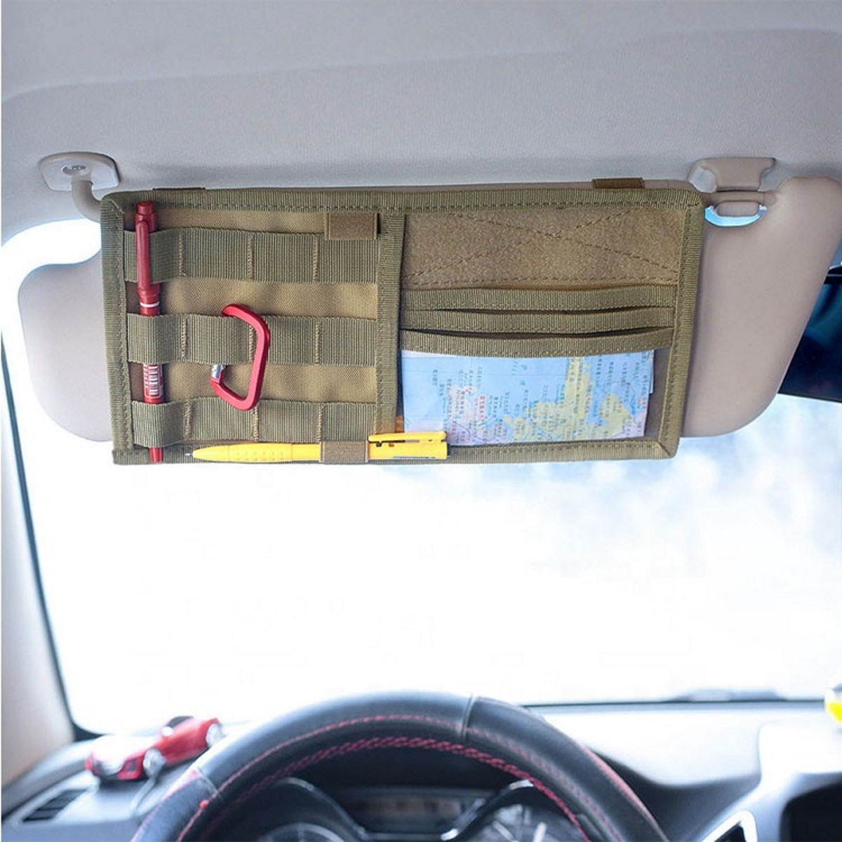 Auto Sonnenblende Organizer Starre Molle Panel für Fahrzeug Taktische  Ausrüstung Aufbewahrungshalter Kompatible Molle Taschen Edc Werkzeuge