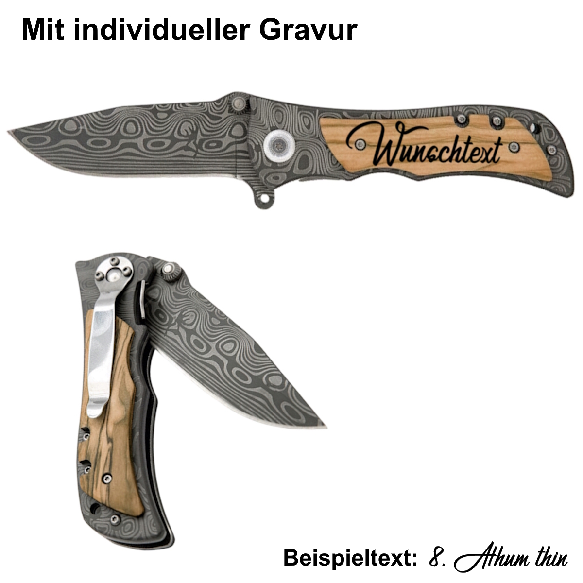 Klappmesser mit Holzgriff Gravur