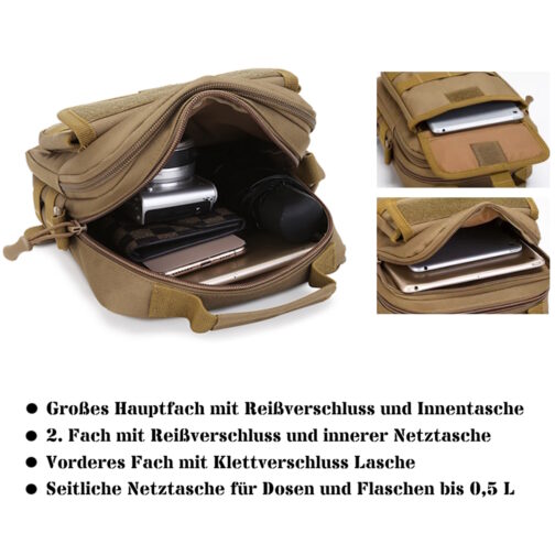 Taktische Multifunktionstasche Aufteilung aller Fächer